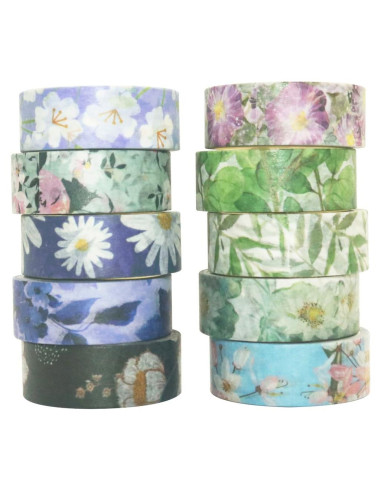 Cinta Washi Decorativa YUBBAEX 10 Rollos Flores Tono Frío