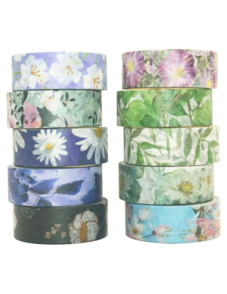 Cinta Washi Decorativa YUBBAEX 10 Rollos Flores Tono Frío