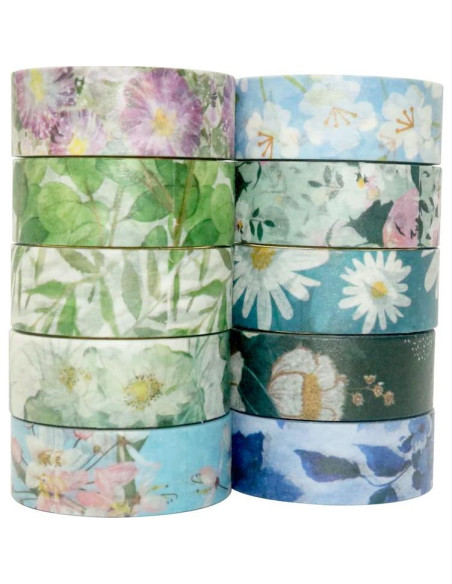 Cinta Washi Decorativa YUBBAEX 10 Rollos Flores Tono Frío