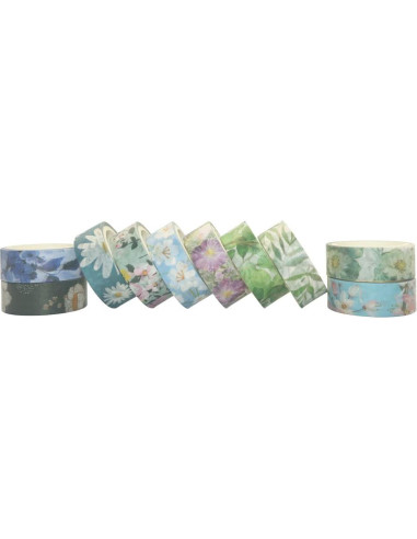 Cinta Washi Decorativa YUBBAEX 10 Rollos Flores Tono Frío