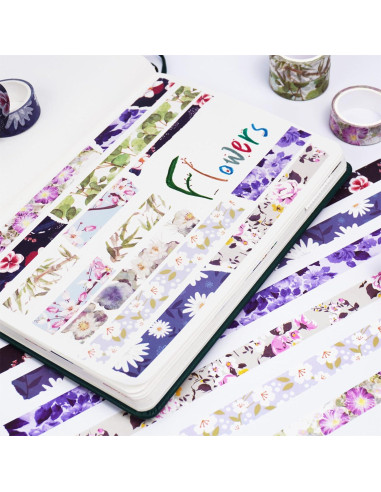 Cinta Washi Decorativa YUBBAEX 10 Rollos Flores Tono Frío