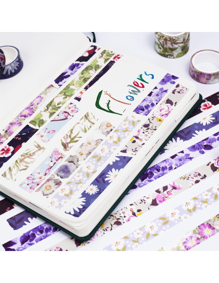 Cinta Washi Decorativa YUBBAEX 10 Rollos Flores Tono Frío