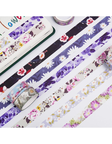 Cinta Washi Decorativa YUBBAEX 10 Rollos Flores Tono Frío