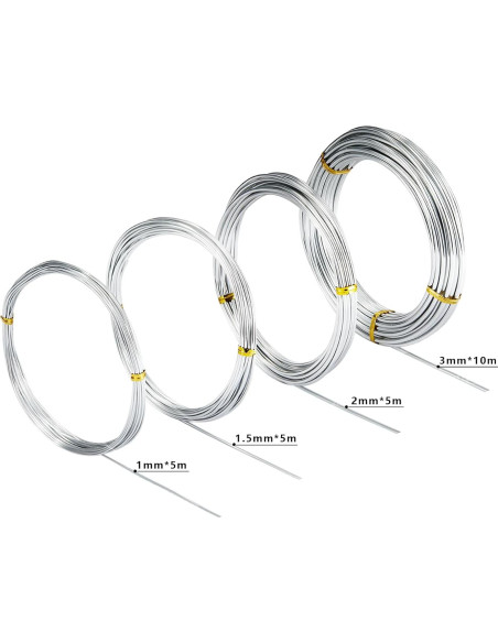 Alambre de Artesanía de Aluminio Zxmissu 4 Pcs 1-3mm 10m Plata