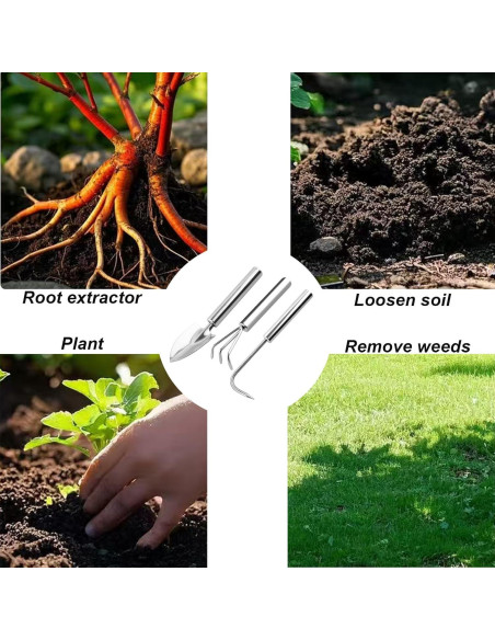 Juego de Herramientas de Jardín Mini TYSSELY 3 Piezas Acero Inoxidable