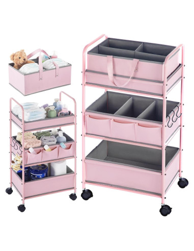 Carro Organizador de Pañales Honeydak 3 Niveles Rosa