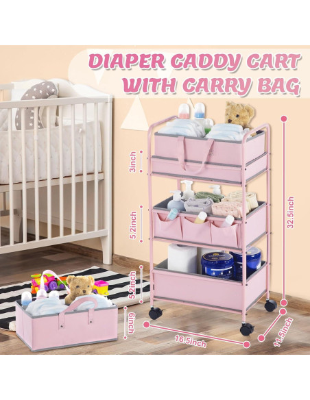 Carro Organizador de Pañales Honeydak 3 Niveles Rosa