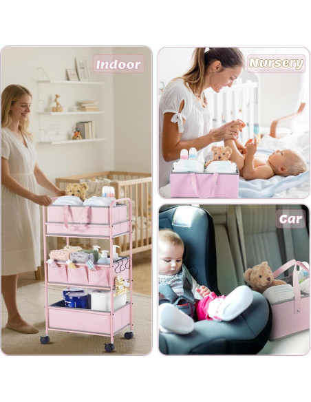 Carro Organizador de Pañales Honeydak 3 Niveles Rosa