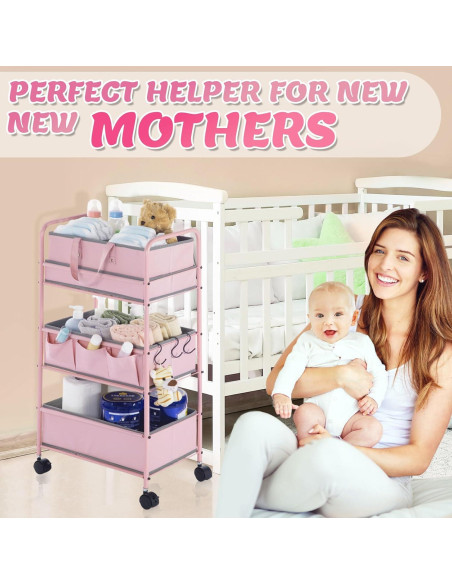 Carro Organizador de Pañales Honeydak 3 Niveles Rosa