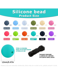 Kit 120 Perlas Redondas Silicona 12mm MaehSab + Cuerda 5m 2