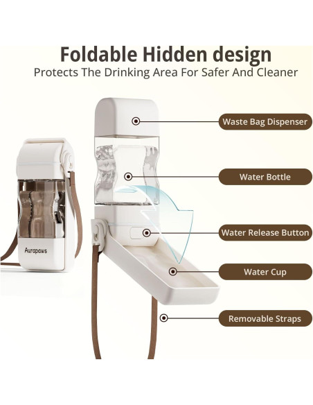 Botella de Agua para Perros Aurapaws 382ml Plegable a Prueba de Fugas