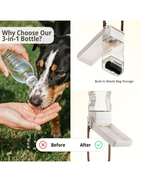 Botella de Agua para Perros Aurapaws 382ml Plegable a Prueba de Fugas
