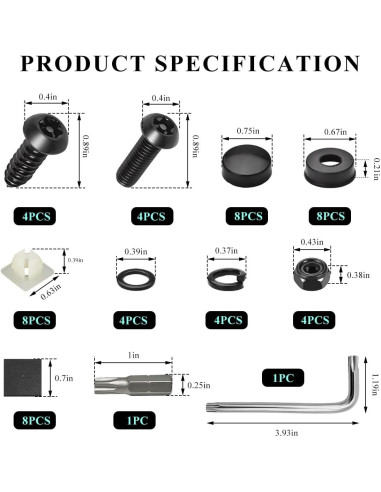 Kit de Tornillos Antirrobo ZNDAW para Placas de Licencia - Negro
