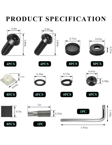 Kit de Tornillos Antirrobo ZNDAW para Placas de Licencia - Negro