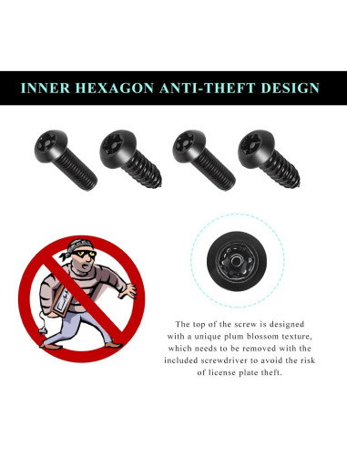 Kit de Tornillos Antirrobo ZNDAW para Placas de Licencia - Negro