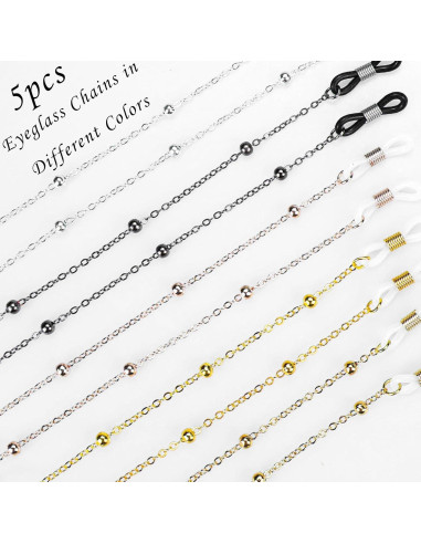 Cadena de Gafas 5 Pcs Elegante con Perlas 70cm Metal