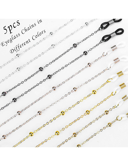 Cadena de Gafas 5 Pcs Elegante con Perlas 70cm Metal