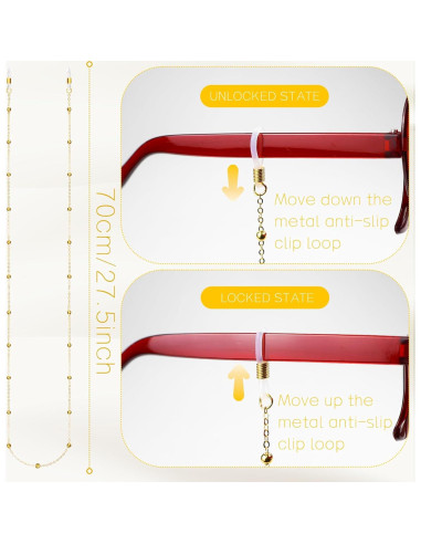 Cadena de Gafas 5 Pcs Elegante con Perlas 70cm Metal