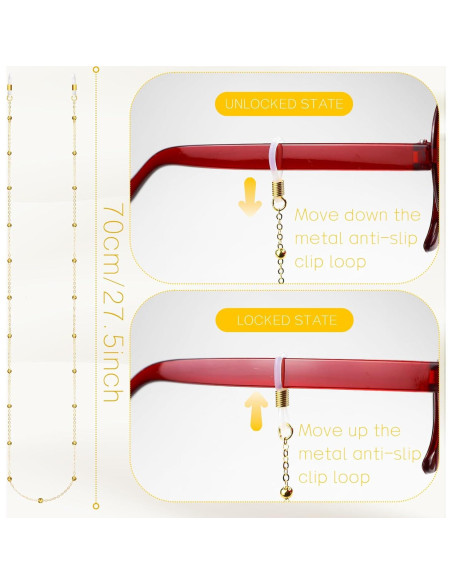 Cadena de Gafas 5 Pcs Elegante con Perlas 70cm Metal