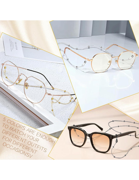 Cadena de Gafas 5 Pcs Elegante con Perlas 70cm Metal