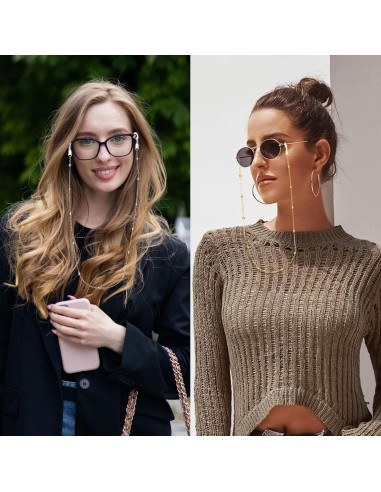 Cadena de Gafas 5 Pcs Elegante con Perlas 70cm Metal