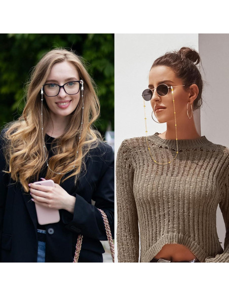 Cadena de Gafas 5 Pcs Elegante con Perlas 70cm Metal