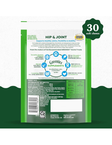 Suplementos Greenies para Caderas y Articulaciones 30 Unidades