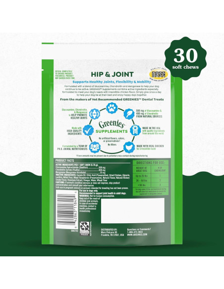 Suplementos Greenies para Caderas y Articulaciones 30 Unidades