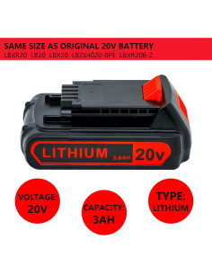 Batería de Litio 20V 3000mAh Black y Decker LBXR20 2
