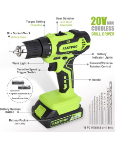 Taladro Inalámbrico FASTPRO 20V con Batería 1.5Ah y Accesorios 2