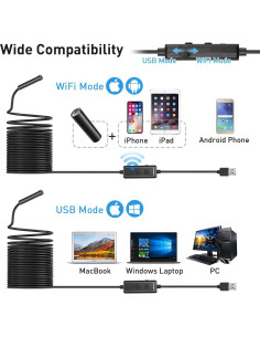 Endoscopio F160 XpertMatic USB y WiFi 2.0 MP HD 5m 2