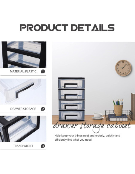 Organizador de Cajones de Plástico FOMIYES 4 Cajones Negro