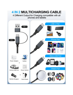 Cable de Carga 4-en-2 Tipo C USB A para Apple Watch iPhone 2