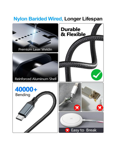 Cable de Carga 4-en-2 Tipo C USB A para Apple Watch iPhone