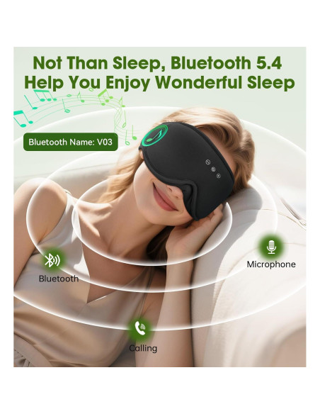 Máscara de Sueño ZHENYEMEI con Auriculares Bluetooth 3D Negra