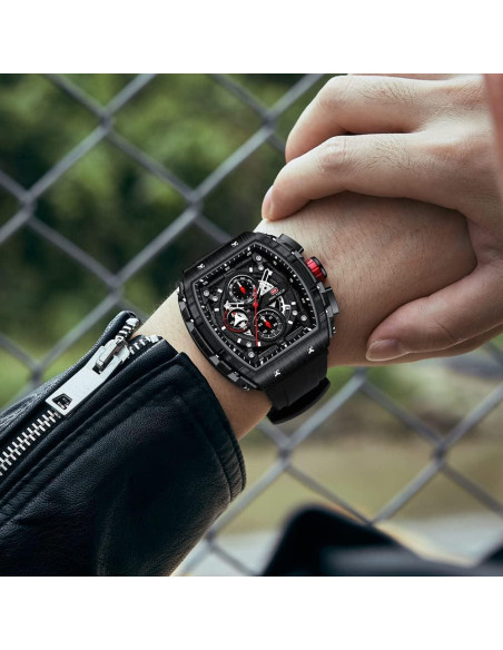 Reloj de Pulsera Cronógrafo YUNSML Hombre Silicona Negra 48mm