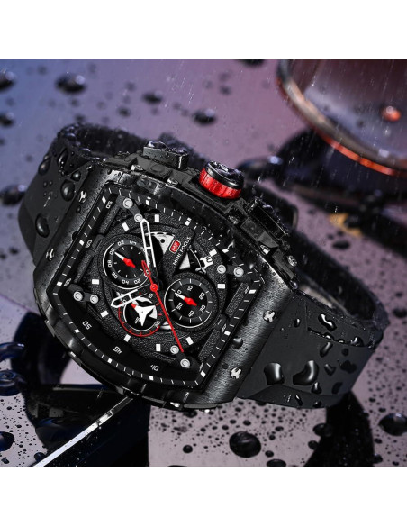 Reloj de Pulsera Cronógrafo YUNSML Hombre Silicona Negra 48mm