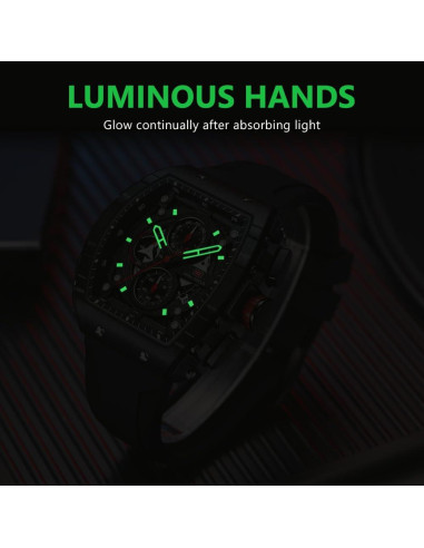 Reloj de Pulsera Cronógrafo YUNSML Hombre Silicona Negra 48mm