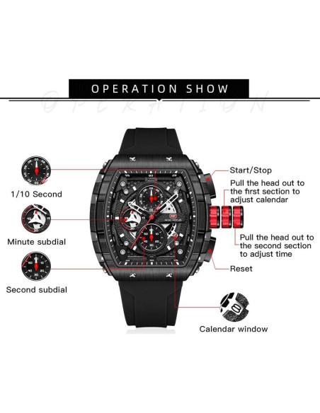 Reloj de Pulsera Cronógrafo YUNSML Hombre Silicona Negra 48mm