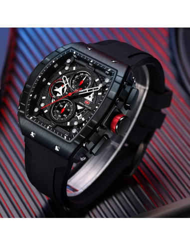 Reloj de Pulsera Cronógrafo YUNSML Hombre Silicona Negra 48mm