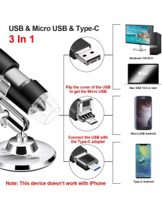 Microscopio Digital USB Cainda X10 con Soporte y Estuche 2