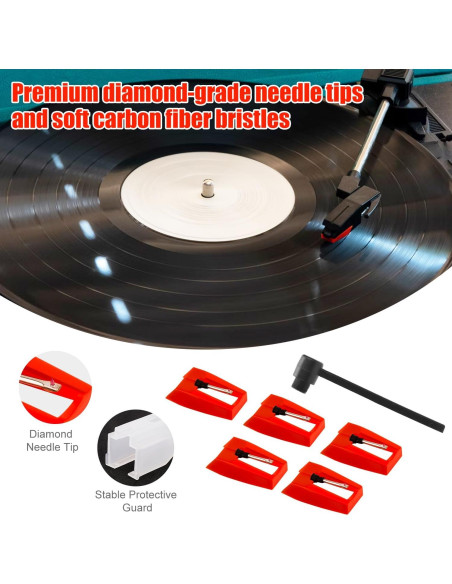5 Agujas para Tocadiscos + Cepillo de Limpieza - Victrola, Crosley
