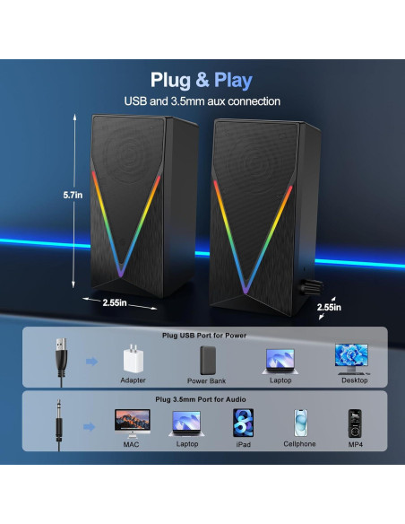 Altavoces de PC BUSP-HYY E-1062 con RGB, 2.0, 0.58 kg