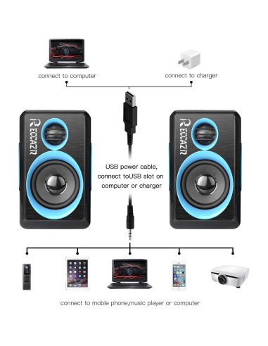 Altavoces de Computadora RECCAZR SP2040 USB 2.0 Sonido Surround