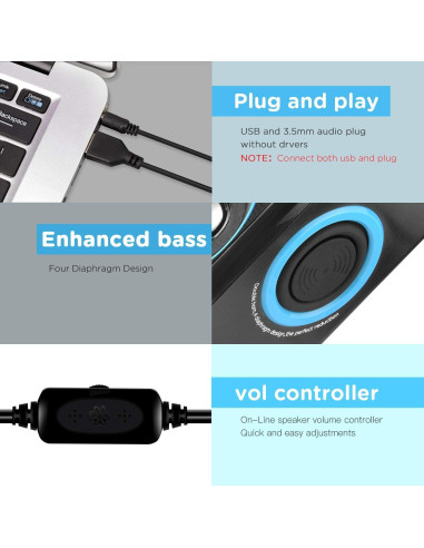 Altavoces de Computadora RECCAZR SP2040 USB 2.0 Sonido Surround