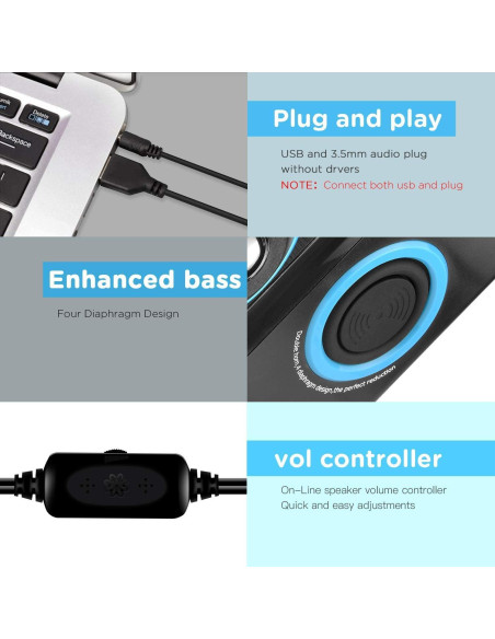 Altavoces de Computadora RECCAZR SP2040 USB 2.0 Sonido Surround