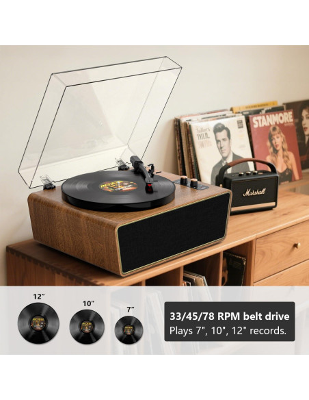 Reproductor de Vinilo Bluetooth VICTRESS TE-2039BR 3 Velocidades
