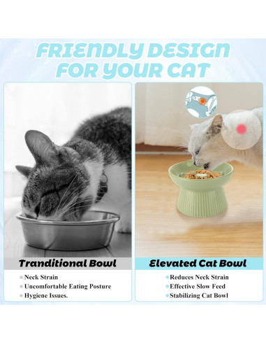 Tazón Elevado para Gatos STARVAST 2 Piezas Cerámica 15cm