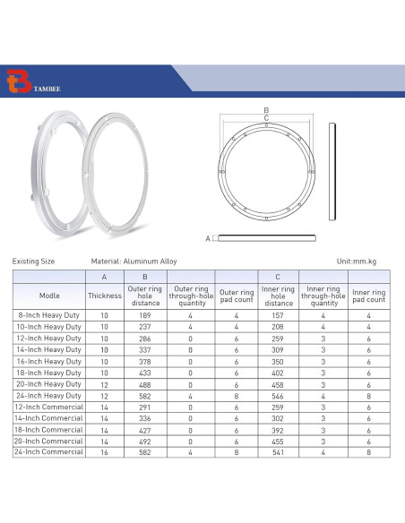 Base Giratoria de Aluminio TamBee 20.32 cm Alta Resistencia