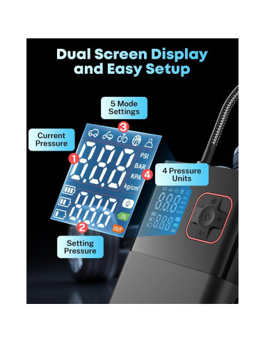 Compresor de Aire Portátil Kohree 58 LPM 150 PSI Batería 20000mAh